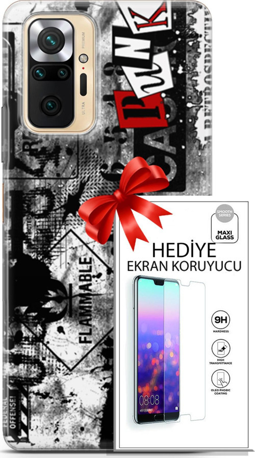 Xiaomi Redmi Note 10S Kılıf Orijinal Seri Punky 26 Retrospective Soft Kapak + Ekran Koruyucu