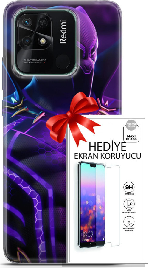 Xiaomi Redmi 10C Kılıf Orijinal Seri Dc 13 Mor Panter Fortnite Case Kapak Ekran Koruyucu