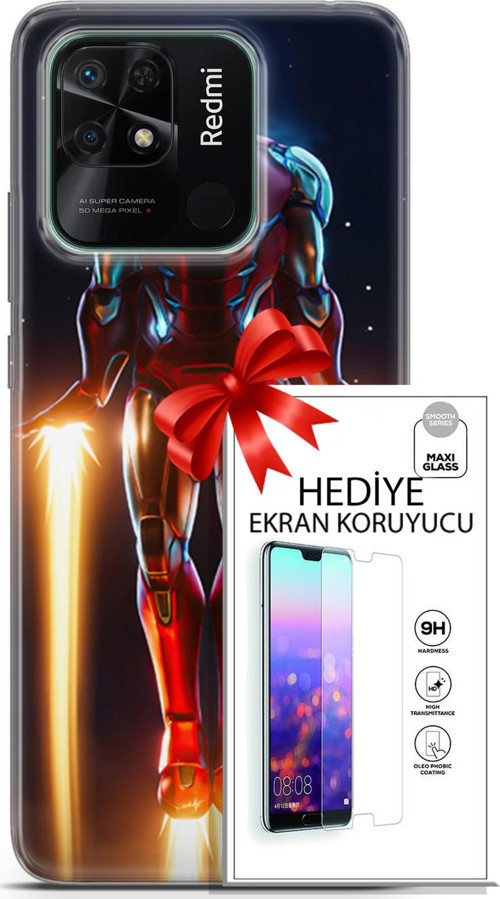 Xiaomi Redmi 10C Kılıf Orijinal Seri Dc 19 Iron Man Tam Koruma Kılıf + Ekran Koruyucu