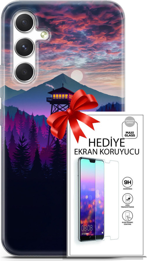 Samsung Galaxy A54 5G Kılıf Orijinal Seri Fantasy 17 Orman Kule Yumuşak Kılıf + Ekran Koruyucu