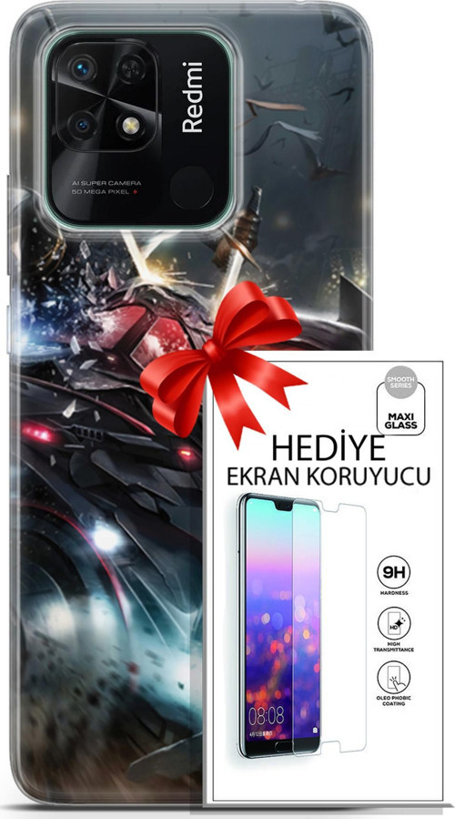 Xiaomi Redmi 10C Kılıf Orijinal Seri Dc 07 Batman Vs Deathstroke Desenli Kılıf + Ön Ekran Koruyucu