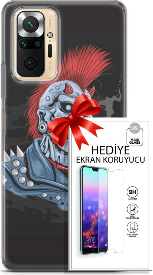 Xiaomi Redmi Note 10S Kılıf Orijinal Seri Punky 04 Punk Skeleton Silikon Kılıf + Ekran Koruyucu Full