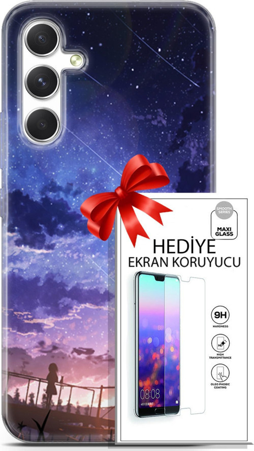 Samsung Galaxy A54 5G Kılıf Orijinal Seri Fantasy 09 Kayan Yıldızlar Uv Kılıf Ve Ekran Koruyucu