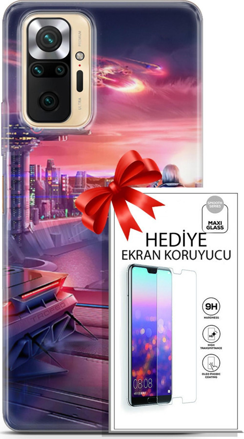 Xiaomi Redmi Note 10S Kılıf Orijinal Seri Cyberpunk 13 Dünya Dışı Case Kapak Ekran Koruyucu