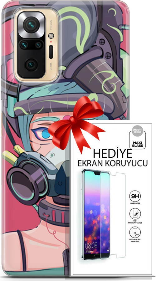 Xiaomi Redmi Note 10S Kılıf Orijinal Seri Cyberpunk 06 Gaz Maskesi Koruyucu Kapak Ekran Koruyucu