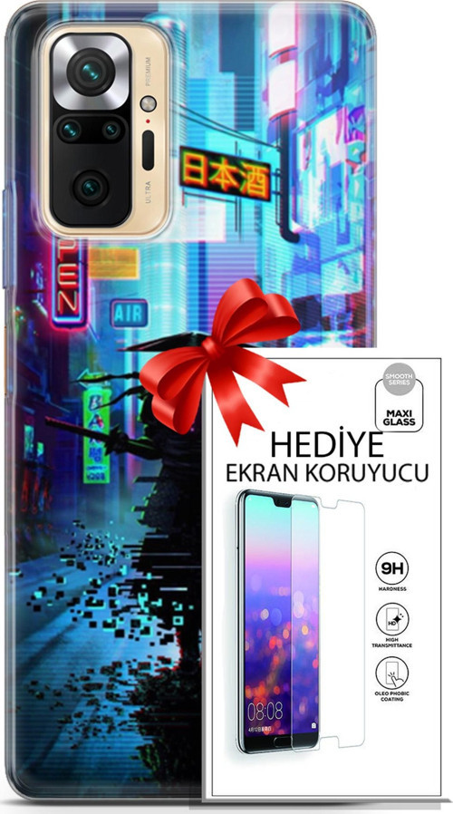 Xiaomi Redmi Note 10S Kılıf Orijinal Seri Cyberpunk 29 Open Leke Tutmaz Kapak + Ekran Koruyucu