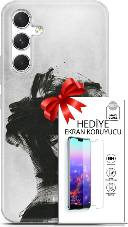 Samsung Galaxy A54 5G Kılıf Orijinal Seri Soul 05 Karakalem Koruma Kılıfı + Ekran Koruyucu