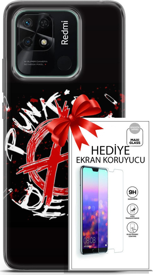 Xiaomi Redmi 10C Kılıf Orijinal Seri Punky 15 Punk'S Not Dead Kalın Silikon + Ekran Koruyucu