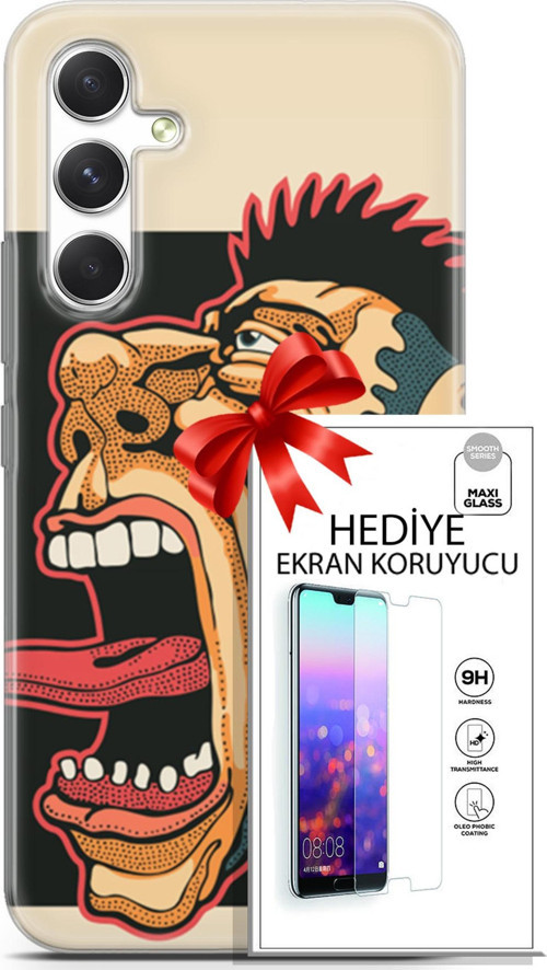 Samsung Galaxy A54 5G Kılıf Orijinal Seri Punky 11 Maymun 4K Baskılı Kılıf + Ekran Koruyucu Full Koruma