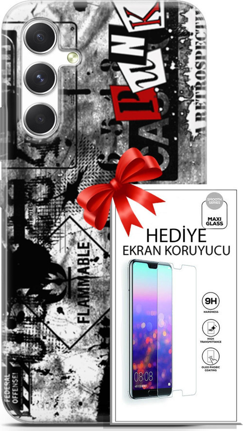 Samsung Galaxy A54 5G Kılıf Orijinal Seri Punky 26 Retrospective Soft Kapak + Ekran Koruyucu