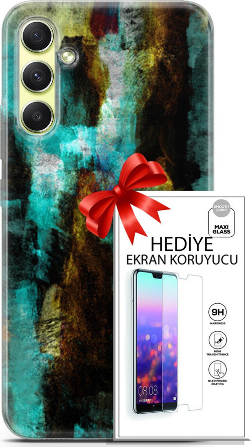 Samsung Galaxy A34 5G Kılıf Orijinal Seri Nature 12 Kahve Yeşil Tasarım Kılıf + Ekran Koruyucu