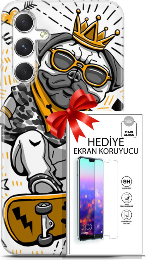 Samsung Galaxy A54 5G Kılıf Orijinal Seri Punky 09 Punk Pug Uv Kılıf Ve Ekran Koruyucu