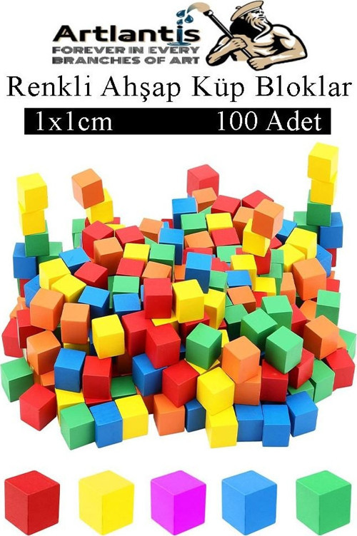 Renkli Ahşap Küp Bloklar 1x1x1cm 100 Adet Ahşap Renkli Kare Blok Eğitici Geliştirici Oyuncak Küp Matematik Birim Küpleri