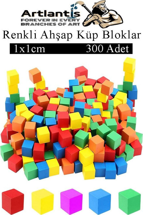 Renkli Ahşap Küp Bloklar 1x1x1cm 300 Adet Ahşap Renkli Kare Blok Eğitici Geliştirici Oyuncak Küp Matematik Birim Küpleri