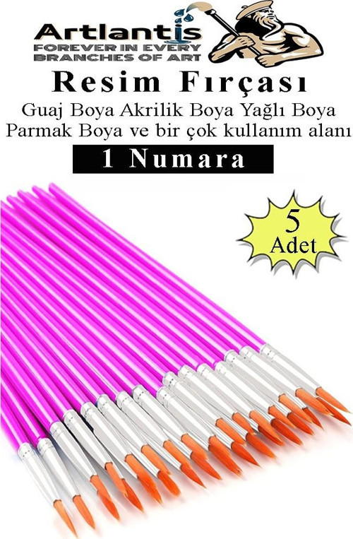 Resim Fırçası 1 Numara 5 Adet Yuvarlak Uçlu Sentetik Resim Fırça Ekonomik Suluboya Akrilik Boya Guaj Boya Yağlı Boya