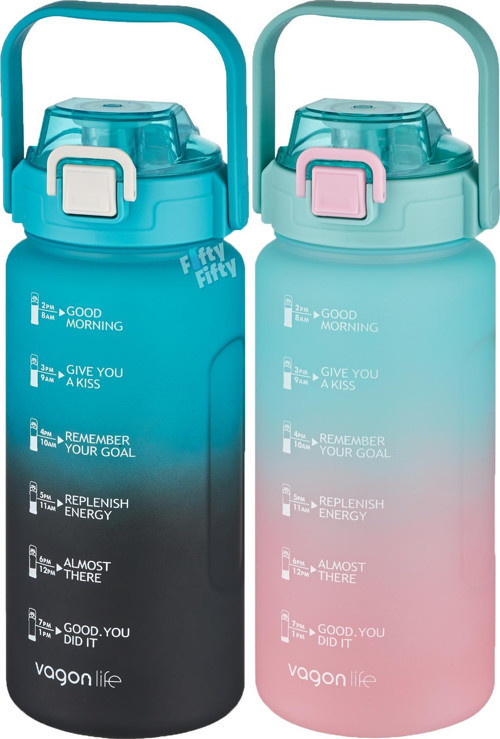 2'li Ekonomik Motivasyon Matara Seti 1500 ml Büyük Boy 4 Farklı Renk Seçeneği FiftyFifty