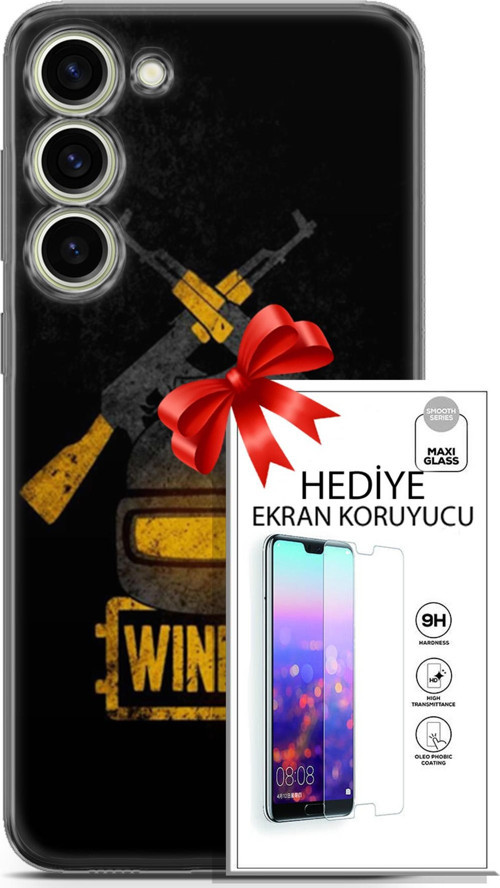 Samsung Galaxy S23 Plus Kılıf Orijinal Seri Pubg 15 Winner Kalın Silikon + Ekran Koruyucu