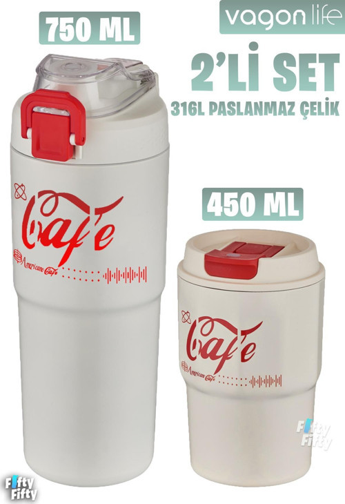 2'li Çelik Termos-Kahve Bardağı Seti 750ML Çift Kullanım Termos//450ML Mug Kahve Bardağı
