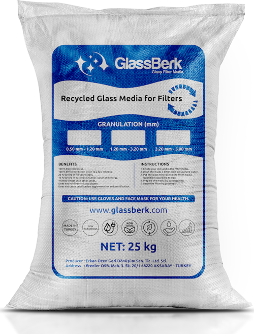 GlassBerk Havuz Filtre Cam Filtrasyon Medyası (0,6-1,0 mm) İnce 25 KG - UygunPool