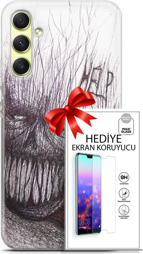 Samsung Galaxy A34 5G Kılıf Orijinal Seri Soul 29 Şeytan Leke Tutmaz Kapak + Ekran Koruyucu
