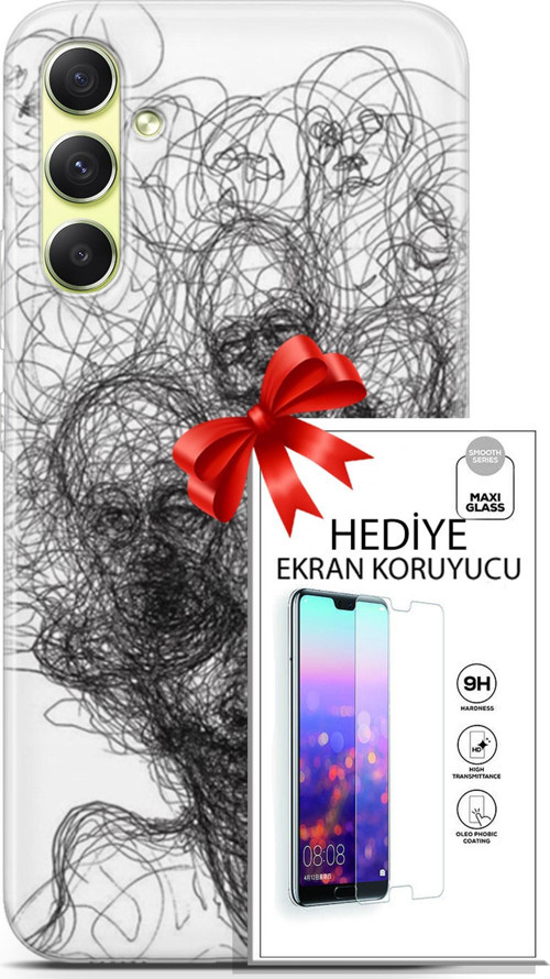 Samsung Galaxy A34 5G Kılıf Orijinal Seri Soul 25 Kurşunkalem Soyulmayan Kılıf + Ekran Koruyucu Full