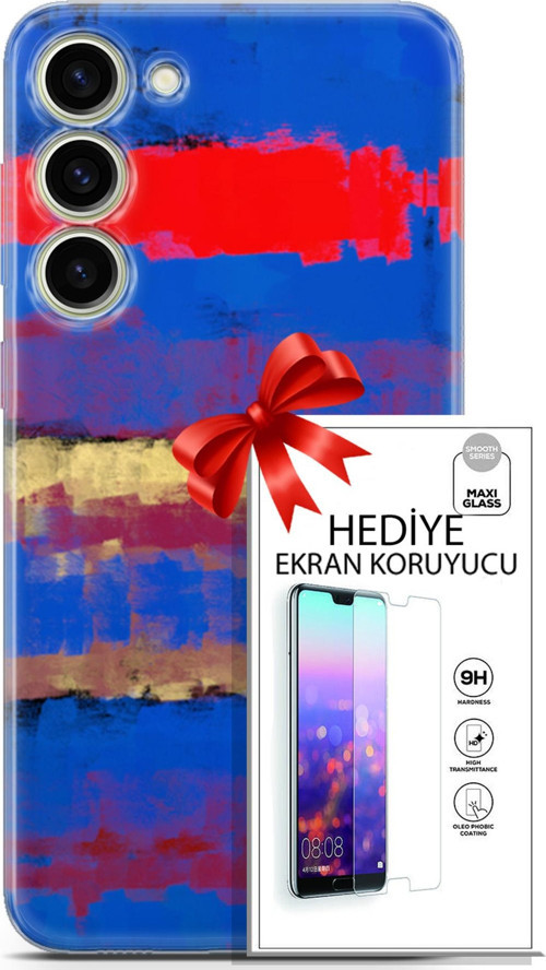 Samsung Galaxy S23 Plus Kılıf Orijinal Seri Nature 09 Turuncu Mavi Uv Kılıf Ve Ekran Koruyucu
