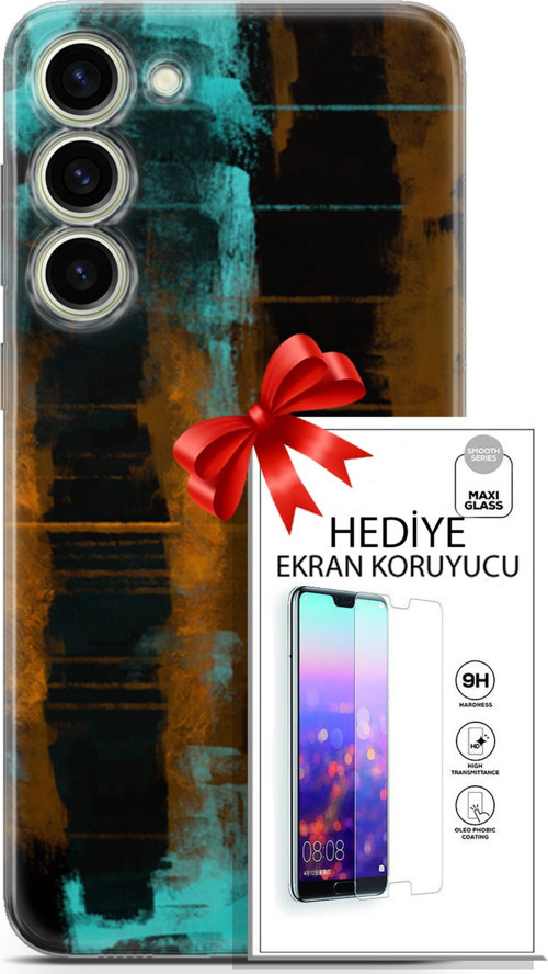 Samsung Galaxy S23 Plus Kılıf Orijinal Seri Nature 05 Turkuaz Siyah Koruma Kılıfı + Ekran Koruyucu