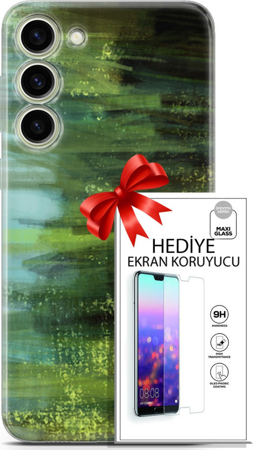 Samsung Galaxy S23 Plus Kılıf Orijinal Seri Nature 21 Çalılar Darbe Önleyici Kapak + Ön Ekran Koruyucu