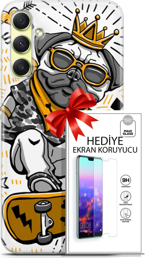 Samsung Galaxy A34 5G Kılıf Orijinal Seri Punky 09 Punk Pug Uv Kılıf Ve Ekran Koruyucu