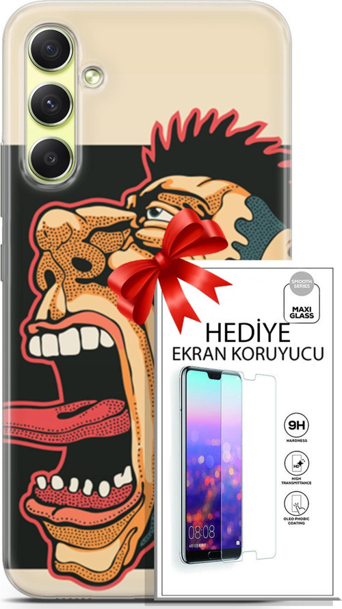 Samsung Galaxy A34 5G Kılıf Orijinal Seri Punky 11 Maymun 4K Baskılı Kılıf + Ekran Koruyucu Full Koruma