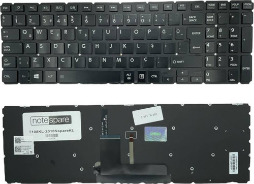 Toshiba Satellite C55-C-199, C55-C-19C, C55-C-19K, C55-C-19L Uyumlu Klavye Işıklı Siyah TR