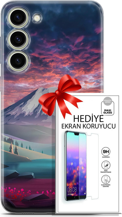 Samsung Galaxy S23 Plus Kılıf Orijinal Seri Fantasy 14 Karlı Dağ Cover Kılıf + Ön Ekran Koruyucu