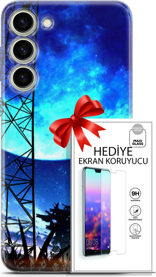 Samsung Galaxy S23 Plus Kılıf Orijinal Seri Fantasy 24 Mavi Ay Darbe Emici Kılıf + Ekran Koruyucu