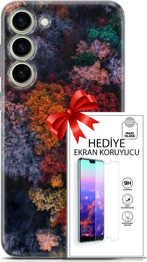 Samsung Galaxy S23 Plus Kılıf Orijinal Seri Fantasy 16 Renkli Ağaçlar Hediyelik Kılıf Ve Ekran Koruyucu