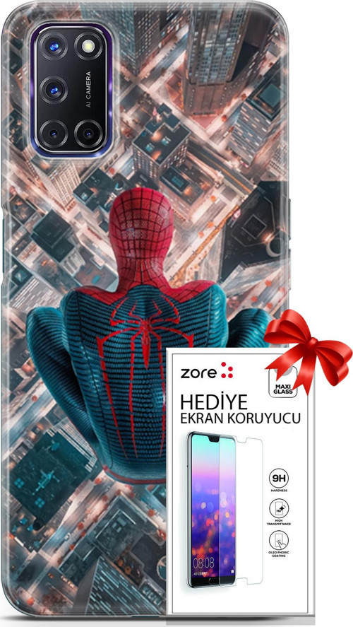 Oppo A72 Kılıf Orijinal Seri Supers 07 Spider Man Newyork Desenli Kılıf + Ön Ekran Koruyucu