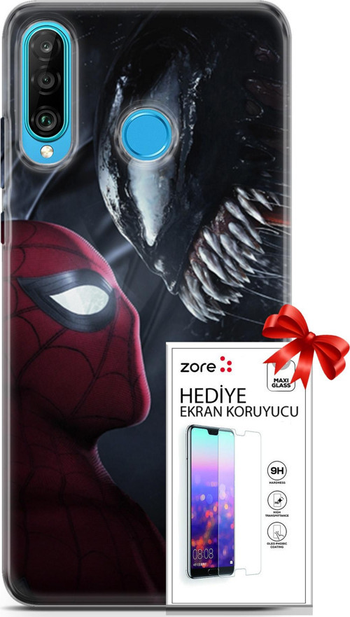 Huawei P30 Lite Kılıf Orijinal Seri Supers 09 Spider-Man Vs Venom Uv Kılıf Ve Ekran Koruyucu