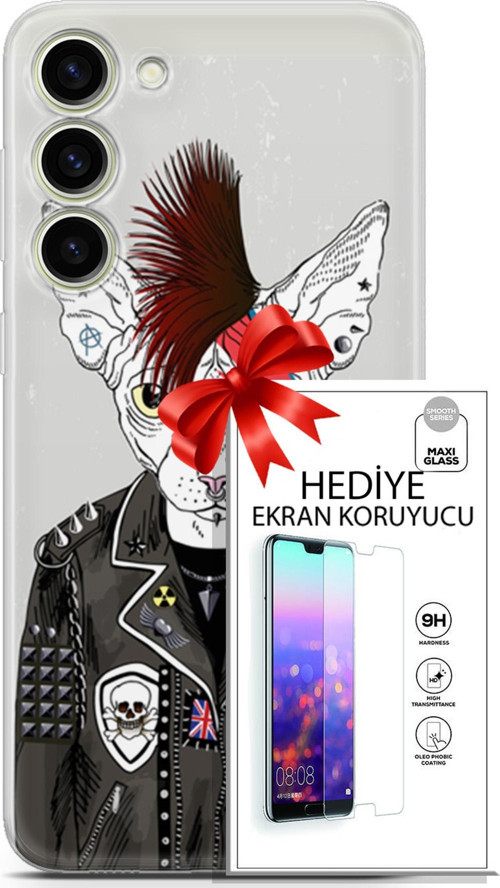 Samsung Galaxy S23 Plus Kılıf Orijinal Seri Punky 06 Punk Kedi Sfenks Koruyucu Kapak Ekran Koruyucu