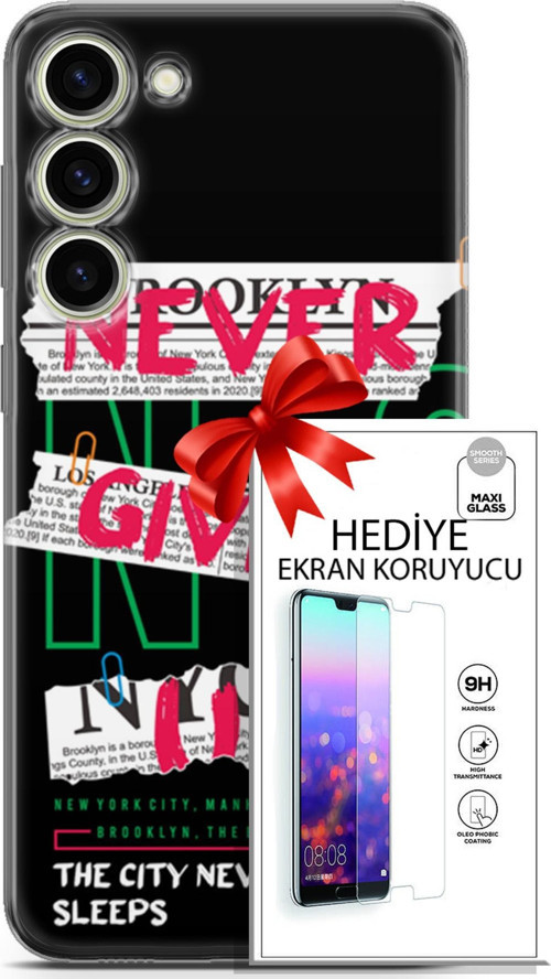 Samsung Galaxy S23 Plus Kılıf Orijinal Seri Punky 21 Never Give Up Darbe Önleyici Kapak + Ön Ekran Koruyucu