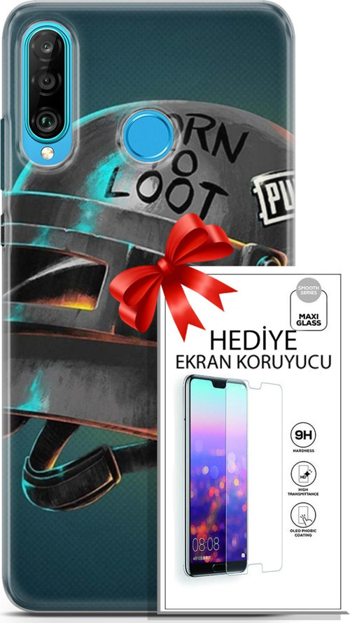 Huawei P30 Lite Kılıf Orijinal Seri Pubg 19 Born To Loot Tam Koruma Kılıf + Ekran Koruyucu