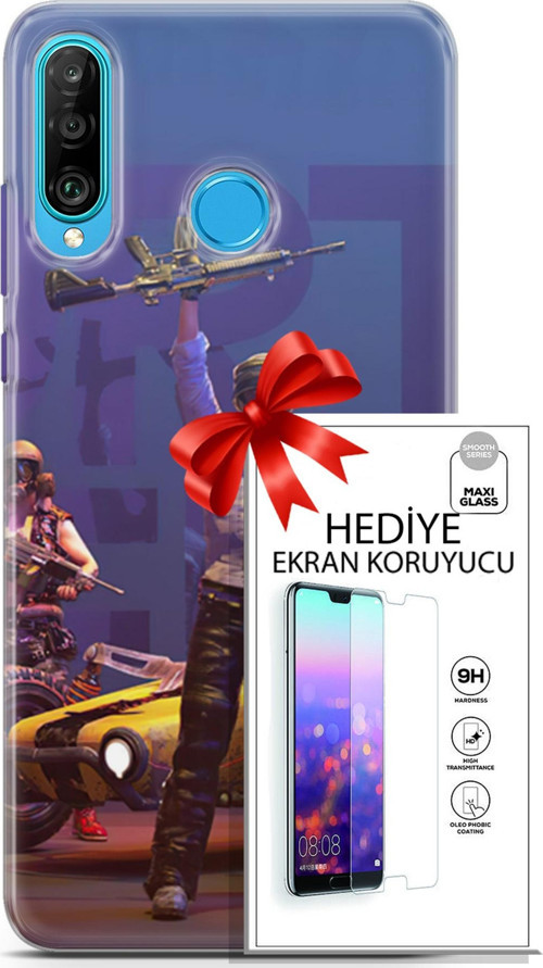 Huawei P30 Lite Kılıf Orijinal Seri Pubg 05 Silahlı Karakter Koruma Kılıfı + Ekran Koruyucu