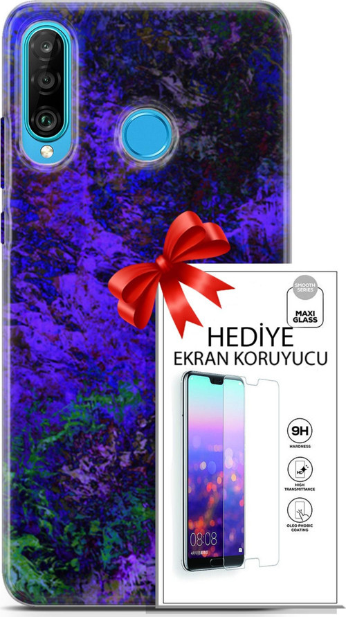 Huawei P30 Lite Kılıf Orijinal Seri Nature 30 Mor Tonlar Kenarları Şeffaf Kapak Ve Ekran Koruyucu