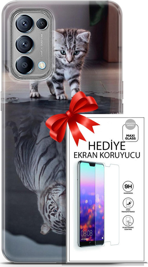 Oppo Reno 5 Kılıf Orijinal Seri Scotish-British 15 Yavru British Kalın Silikon + Ekran Koruyucu