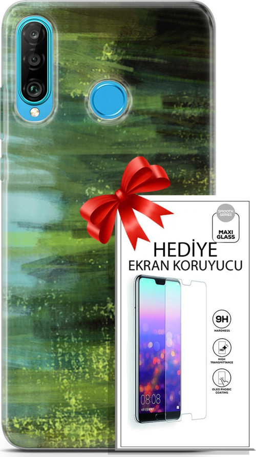 Huawei P30 Lite Kılıf Orijinal Seri Nature 21 Çalılar Darbe Önleyici Kapak + Ön Ekran Koruyucu