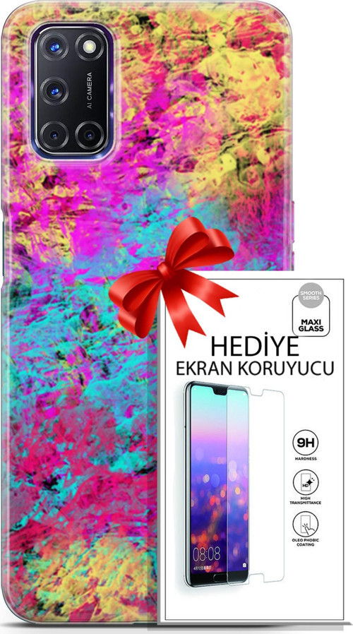 Oppo A72 Kılıf Orijinal Seri Nature 29 Çok Renkli Leke Tutmaz Kapak + Ekran Koruyucu