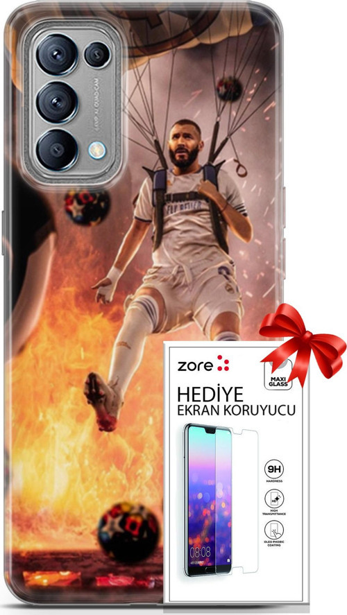 Oppo Reno 5 Kılıf Orijinal Seri Supers 03 Karim Benzema Real Madrid Arka Kapak + Ekran Koruyucu