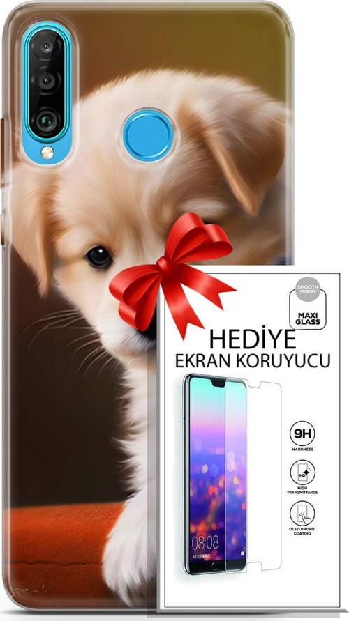Huawei P30 Lite Kılıf Orijinal Seri Dogs 15 Kaniş Yavru Kalın Silikon + Ekran Koruyucu