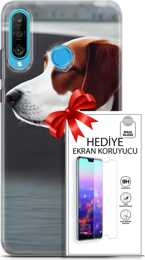 Huawei P30 Lite Kılıf Orijinal Seri Dogs 18 Süvari Köpeği Parlak Kılıf + Ekran Koruyucu Full Koruma