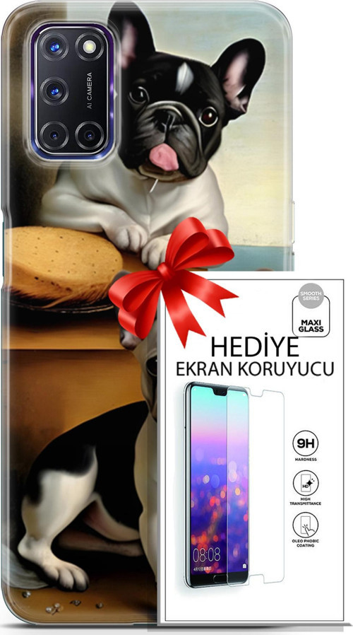Oppo A72 Kılıf Orijinal Seri Dogs 28 Fransız Bulldog İz Bırakmayan Kılıf + Ön Ekran Koruyucu
