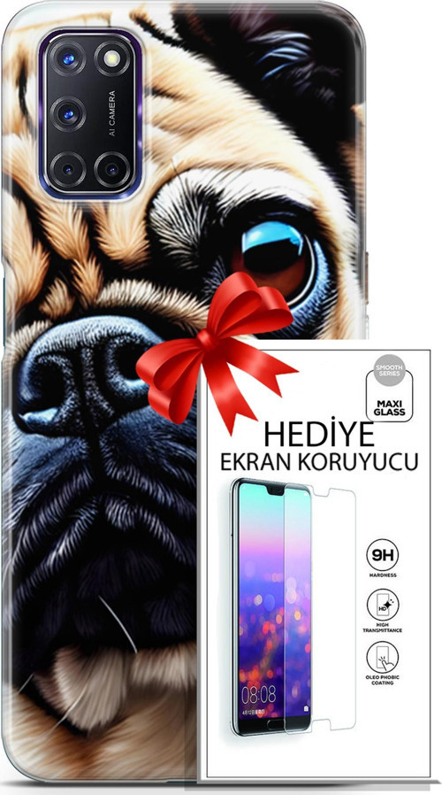 Oppo A72 Kılıf Orijinal Seri Dogs 08 Pug Baskılı Kılıf + Ekran Koruyucu