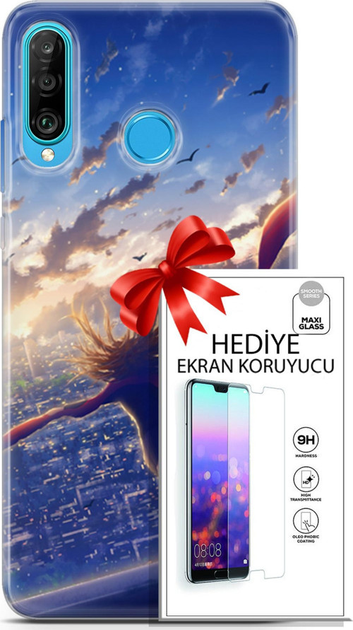 Huawei P30 Lite Kılıf Orijinal Seri Fantasy 03 Kuşlar Kız Arka Kapak + Ekran Koruyucu